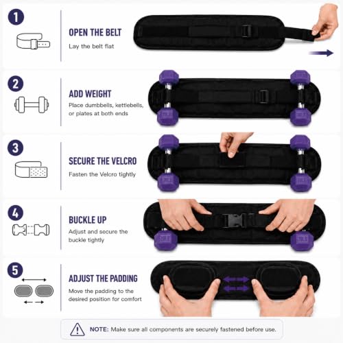 Upgraded Hip Thrust Belt for Dumbbells with 1.54" Stackable Padding (0.81" Belt + 0.71" Cushion), with 1 Resistance Bands & Measuring Tape, Heavy Duty Glute Bridge Weight Belt for Home Gym Workout