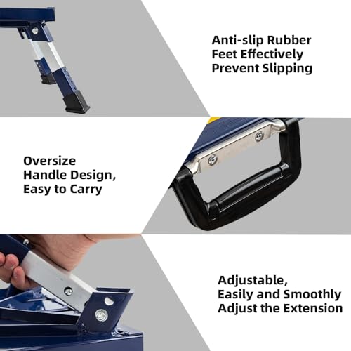 Homeon Wheels RV Step Stool, Portable Folding Aluminum Platform with Anti-Slip Surface and Handles, Adjustable Height Safety Step, Heavy-Duty Design for Camping, Travel Trailer, Truck, Blue - color: Blue
