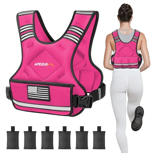APEXUP Adjustable Weighted Vest, 4-10lb/12-18lb/20-32lb Vest with 6 Ironsand Weights and Large Pocket, Weight Vest for Men Women Strength Training, Running, Walking - color: Pink, size: 4-10lbs