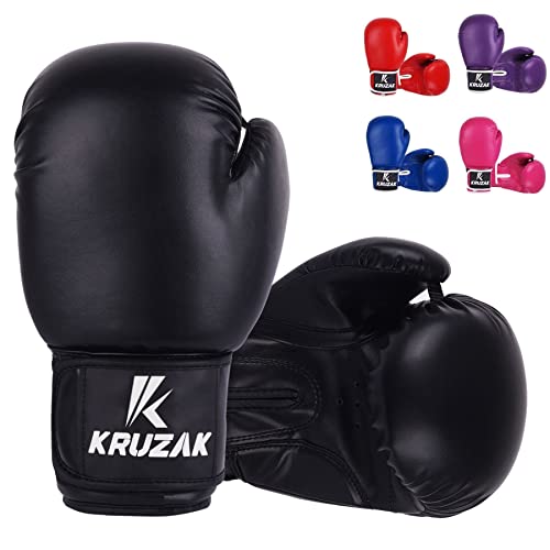 Kruzak Boxing Gloves for Men & Women, Sparring & Kickboxing Gloves, Muay Thai & MMA Gloves, 8-16 oz - color: Black, size: 12 oz