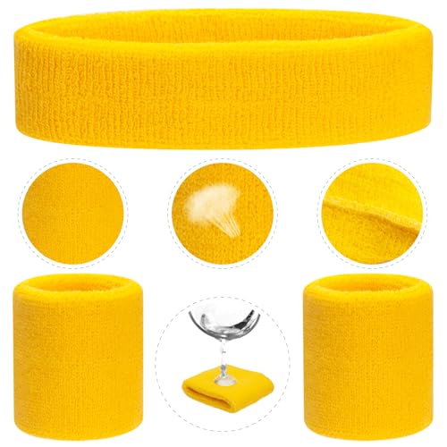 ONUPGO 5 Pieces Kids Sweatbands Soccer Socks Set - Sports Headband, Wristbands, Striped High Socks for Kids, Youth,Toddler & Baby - Football, Basketball, Running, Cycling, Tennis - color: Yellow