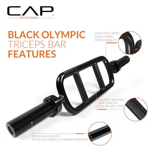 CAP 2-Inch Olympic Triceps Bar, Black, 200lb Capacity | Neutral-grip triceps bar, Olympic plate loading, Triceps extensions, Hammer curls and upper-body training