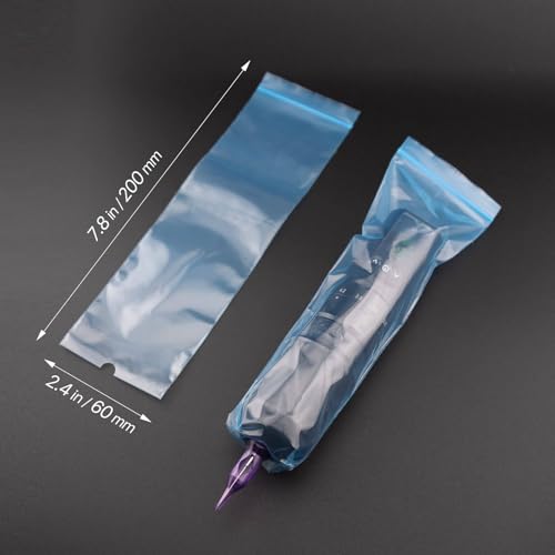 300pcs Tattoo Machine Covers Sealable Type - Clear 2.4×8 Inch Tattoo Pen Covers Machine Bags Sleeves for Cartridge Tattoo Machine - Professional Tattoo Supplies & Accessories (Blue (2.4×8 inch)) - color: Blue (2.4×8 inch)