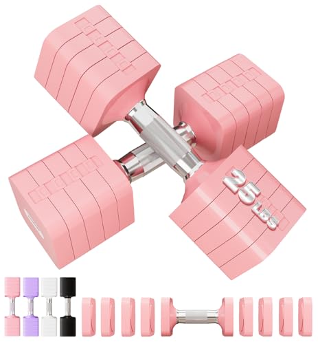 Adjustable Dumbbell Set for Women Men 7.5LB/10LB/15LB/20LB/25LB Pair | Stable Free Weight Hand Weights with Metal Handle for Home Gym Fitness Rehab Pilates Yoga Strength Training Equipments - color: Pink, size: 25LB SINGLE