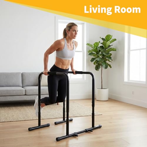 NEWBULIG Dip Bar Station, Adjustable Parallel Parallettes Bar with Soft High-Density Foam Handles, Heavy Duty Dip Stands Workout Equipment for Home, Gym, Patio, Office - color: Inky Black