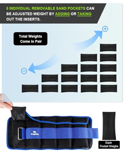 Fragraim Adjustable Ankle Weights 1-3/4/5/6/8/10/12/15/20 LBS Pair with Removable Weight for Jogging, Gymnastics, Aerobics, Physical Therapy - color: Blue, style: 2.5 lbs each( 5 lbs pair)