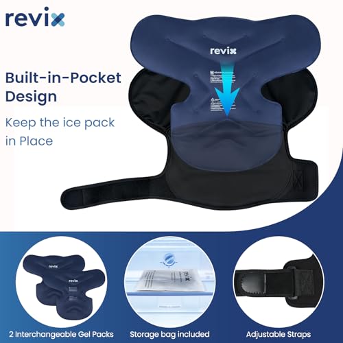 REVIX XL Shoulder Ice Pack Wrap & Brace for Rotator Cuff & Arm, 2 Gel Pack | Reusable Gel Shoulder Brace for Surgery Recovery, Rotator Cuff & Muscle Relief, for Men & Women - size: Large, style: Black, 2 Gel Packs+1 Shoulder Brace