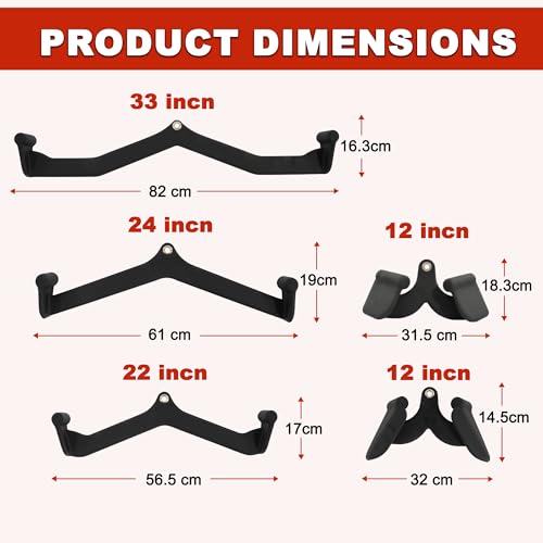 Fitvids LAT Pulldown Attachments, 5 Pieces Cable Machine Rowing Bar Set, Back Bicep Curl Tricep Lat Pull Down Strength Training Handles, Home Gym Fitness Cable Attachments with Non-Slip Rubber Coating - color: Graphite