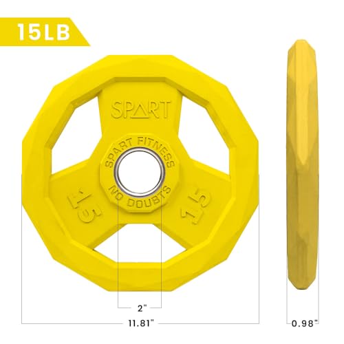 SPART Color Coded Weight Plate 2-Inch Rubber Coated Olympic Grip Plate for Barbell, Solid Cast Iron Weight Plates for Strength Training, Weightlifting, Crossfit, Home Gym, 2.5LB/5LB/10LB/25LB/35LB/45LB, Pair - color: 15LB PAIR