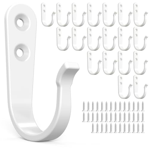 BREYDROK 20-Pack Towel Hooks for Bathroom, Heavy Duty Black Metal Wall Hooks for Robe, Coat, Kitchen, Closet, Garage Organizer - color: 20Pcs + White