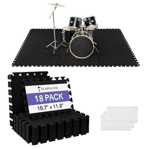 Starfavor Sound Absorbing Interlocking Floor Mats Pads 18 Pcs - Fits 4 * 6ft Drum Mats, 15.7" x 11.8" Anti-Vibration Sound Proof Puzzle Felt Padding - Protect Hardwood Floor - size: 45.3''×66.5‘’