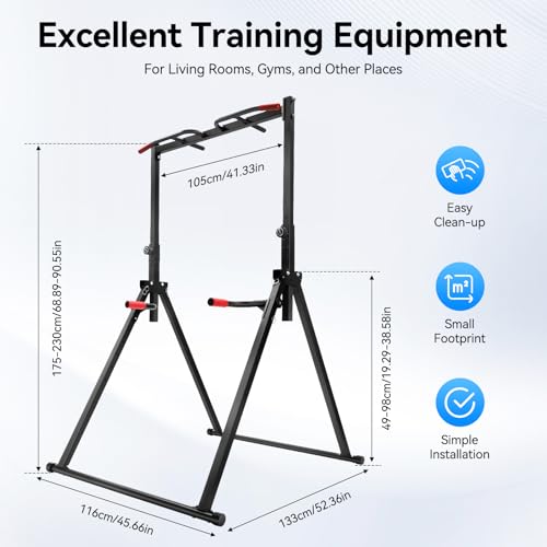 Foldable Power Tower Pull Up Bar, Free Standing Multi-function Power Tower Dip Station Adjustable Multifunction Workout Pull Up Tower Station Gym Strength Training Equipment 440 LBS Capacity