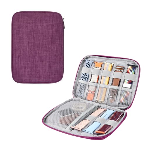 Watch Band Organizer, Watch Band Storage Case, Waterproof Smart Watch Band Organiser Case, Travel Organiser Bag for Watch Bands for Bands and Accessories,Watch Band Pin,Cable,Earphones (Purple) - color: Purple