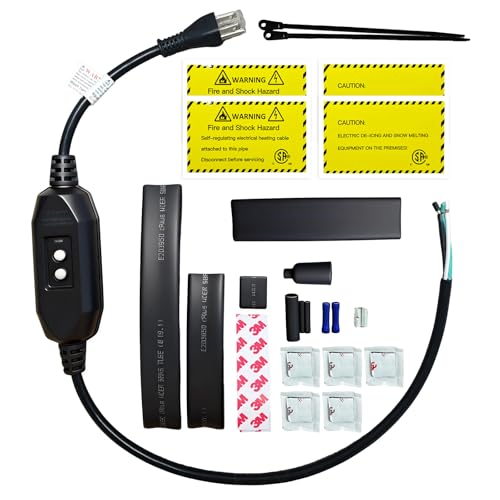 120V Plug-In GFCI Self Regulating Heat Cable Power Connection Kit | Pipe Roof Gutter Deicing, Ground Fault Protection (1 extra End Seal Kit included) - style: Plug-in power connection kit