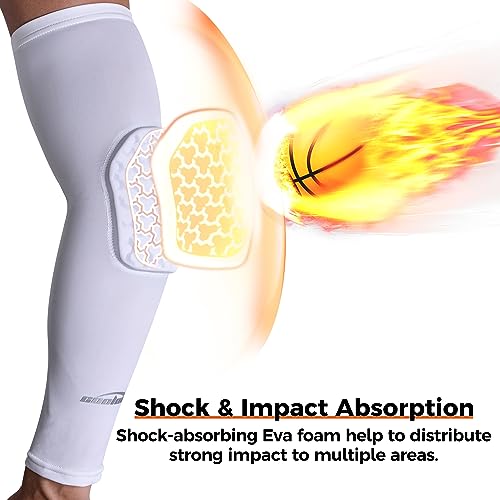 COOLOMG Padded Arm Sleeves Compression Elbow Pads for Volleyball Basketball Football Youth Kids Adult - color: New White, size: Large