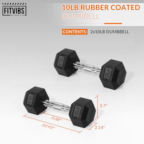 Fitvids Hex Dumbbells Rubber Coated Hand Weights for Exercises and Fitness Home Gym, 5-50 LB Pair - style: 10LBS Pair