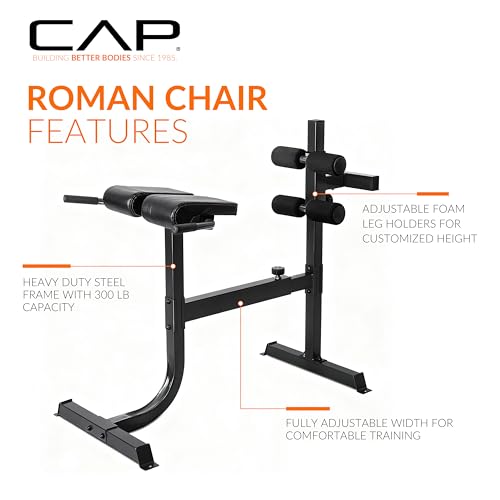 Cap Strength Roman Chair – Adjustable Back Extension Bench for Core & Glute Workouts, Heavy-Duty 300 LB Capacity - Black and Gray Options - color: Black