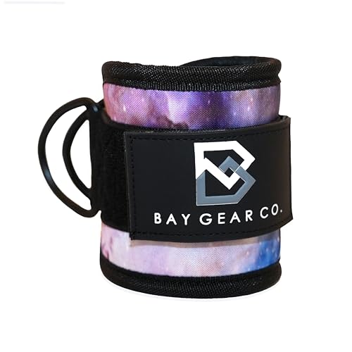 Bay Gear Co. Ankle Straps – Strong Hook and Loop System & Neoprene Padded for Cable Machine Glute Workouts, Slick Black Stainless Steel D Ring, Adjustable Fit, Different Design, Single/Pair. - color: Galaxy, size: Single