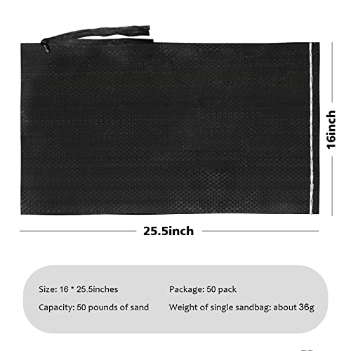 ASKIZ Heavy Duty Sand Bags with UV Protection - 16" x 25.5" Ultra Tough Polypropylene Sandbags for Hurricane Flooding (Black 100 Bags) - color: 100 PACK