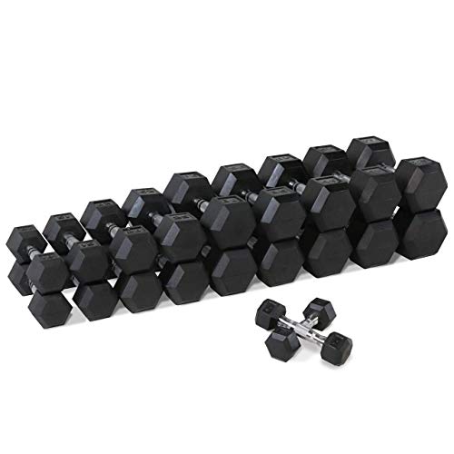 WF Athletic Supply Rubber Coated Hex Dumbbell Set, Multiple Choices Available - Dumbbells with Rack Stand and Mat, or Dumbbells Only (200/550/1200/2100/3000 LB) - color: e. 5 - 50LB w/ 3-tier BLUE Rack and Mat