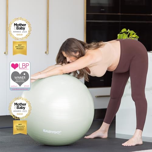 BABYGO Birthing Ball - Pregnancy Yoga Labor & Exercise Ball & Book Set Trimester Targeting, Maternity Physio, Birth & Recovery Plan Included Anti Burst Eco Friendly - color: Sage, size: 75cm - Manual
