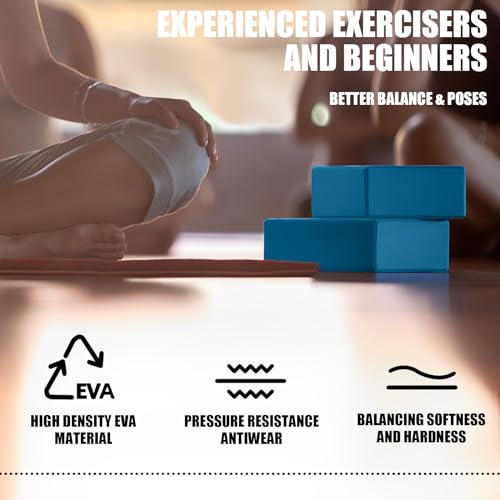 Septo 2 Pcs Yoga Blocks, 9x6x3 Inch Foam Blocks for Pilates | High density EVA foam Yoga Props lightweight non-slip surface for meditation stretching balance training - color: Blue