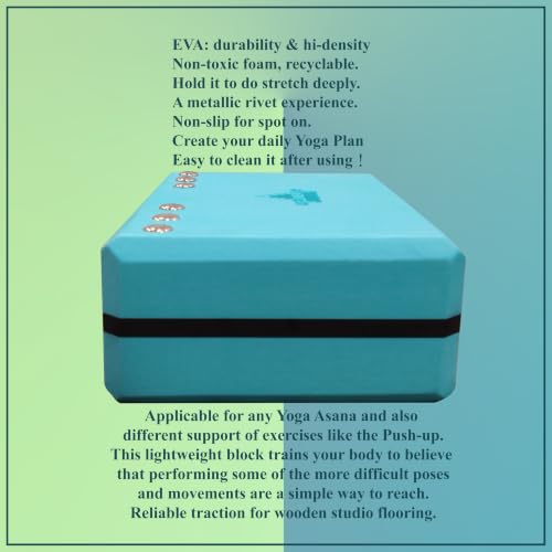 AMENTUM Yoga Block 9”x6”x3” Stand Out With Style Premium Yoga Block Featuring Bold Metallic Rivets. High-Density/Non-Toxic EVA Foam, Non-Slip Surface,Lightweight Exercise Support for Yoga, Stretching, Fitness Training