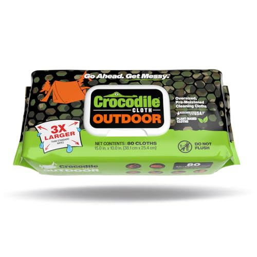 Crocodile Cloth Outdoor Cleaning Wipes, Plant-Based Multi-Surface Wipes, Pre-Moistened, Aloe & Vitamin E, Safe on Skin, 640 Count (8 Packs of 80), 15 x 10 Inch - size: 80 Count (Pack of 8)