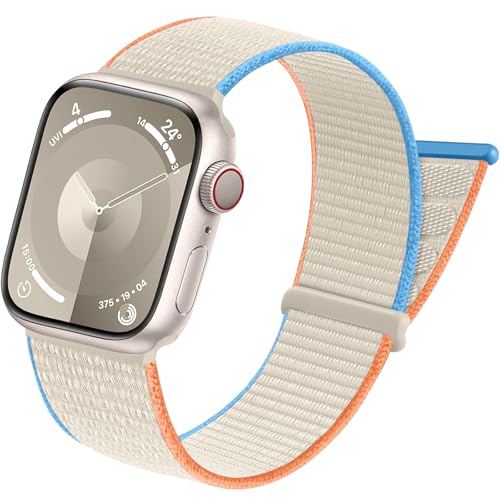 Sport Loop Band Compatible with Apple Watch Bands for Women 44mm 46mm 45mm 49mm 42mm 38mm 40mm 41mm men,Stretch Adjustable Braided Nylon Straps for iWatch Series 11/10/9/8/7/6/5/4/3/2/1/SE/Ultra - color: Cream, size: 44mm/45mm/46mm/49mm/(42mm-series 3 2 1