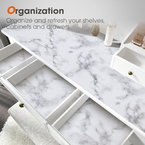 Drawer and Shelf Liner, Non-Slip Kitchen Cabinet Liners Non-Adhesive Thick Strong Grip Waterproof Washable Mats Protect Dresser Shelves Cupboard Bathroom Cabinets, White Marble, 12 in X 10 FT - color: Marble, size: 11.8"W x 118"L