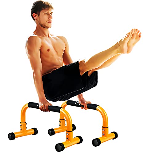 Teclor Push Up Bar, Parallettes Bars For L-sit & Dip, Heavy-Duty No Wobbling Parallel Bars Stand For Handstands, Full Planche, Calisthenics, 9.5in High Workout Stands for Home Fitness Training - color: Yellow