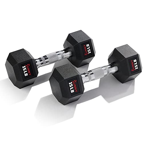 Sunny Health & Fitness Hex Style Dumbbell 5 LBS TO 50 LBS Chrome Handles, Hand Weight for Strength Training, Home Gym, Exercise, Workout Equipment Multiple Size Options - style: 6.8 KG / 15 LBS (Pair)