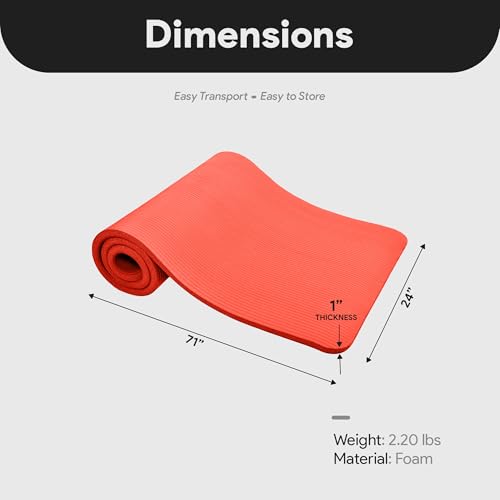 BalanceFrom Yoga Mat, 1-Inch Extra Thick High Density Exercise Mat, Anti-Tear Exercise Yoga Mat with Carrying Strap, Suitable for Various Yoga Exercises, Multiple Colors - color: Red