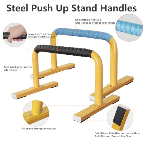 Strength Training Parallettes Push Up Bars, Pushup Handles Calisthenics Equipment for Home Workout, Anti-slip Gymnastics Bars, Handstand & Dip Bar for Outdoor Exercise - color: Yellow