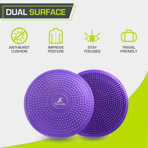 ProsourceFit Core Balance Disc Trainer, 14” Diameter with Pump for Improving Posture, Fitness, Stability - color: Purple