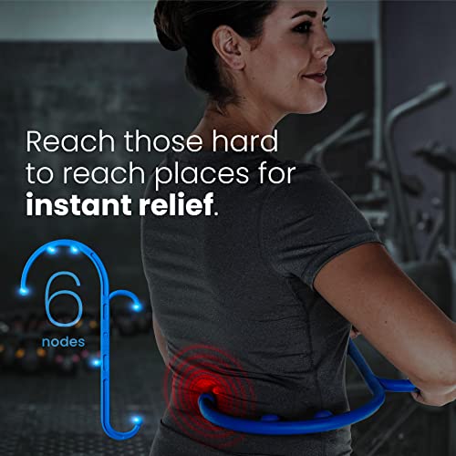 LiBa Back and Neck Massager 2-Pack Trigger Point Hook Therapy Blue | 2-pack manual massage cane for pain relief, handheld back neck shoulder massager, great gift for women and men, - color: F. Blue (2 Pack)