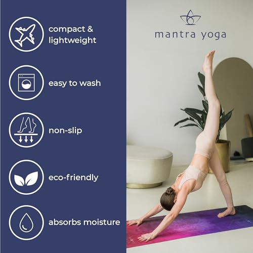 Mantra Yoga Travel PRO 1.5mm with Knee Pad - Foldable Fitness & Exercise Mat with Bag | Lightweight, Compact & Eco-Friendly | Non-Slip & Washable | For All Types of Yoga | 72" L x 24" W | 2.6 lbs - color: Asana