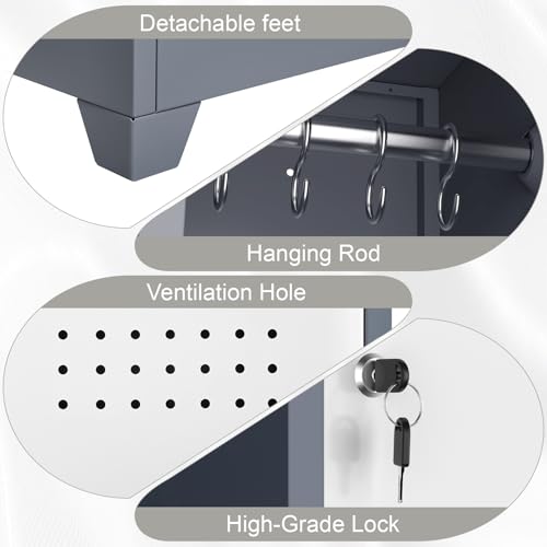 IRONFFICE Slim Cabinet,Narrow Broom Closet Storage Cabinets with Doors,Narrow Utility Closet with Hanging Rod,Slim Laundry Storage Cabinet for Garage,Living Room,Grey-White - size: 15.75"D x 15.75"W x 64.96"H-Grey/white