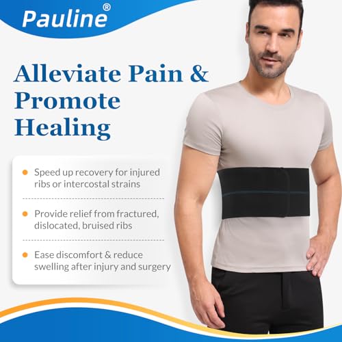 Pauline Broken Rib Brace for Men - Compression Chest Binder for Cracked Ribs Support & Chest Pain Relief - Rib Belt for Bruised Rib Cage (Black, Fits 45”-60”) - size: L, style: Men BK