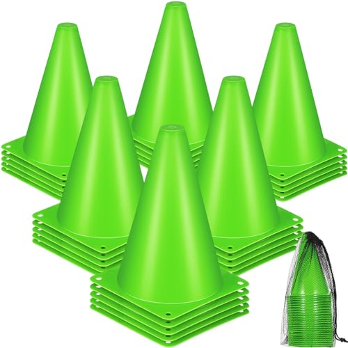 Syhood 30 Pack 7 Inch Plastic Traffic Cones Sports Training Agility Marker Mini Cones for Soccer, Skating, Football, Basketball, Indoor and Outdoor Games Sports Practice Equipment - color: Green