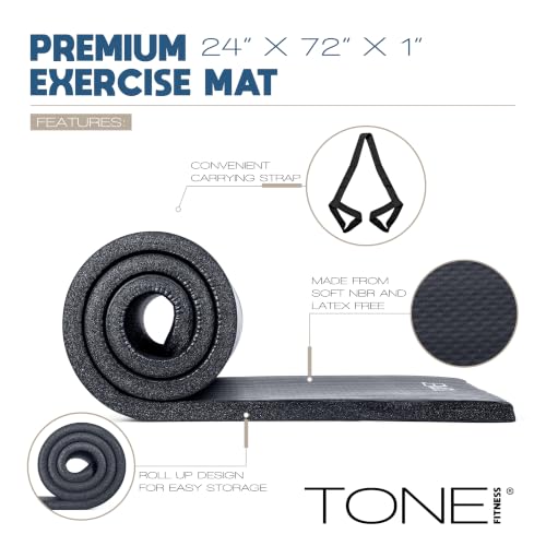 Tone Fitness 1-Inch Thick Yoga Mat | High-Density, Non-slip Exercise Mat with Carrying Strap for Yoga, Pilates, & Home Gym Workouts | Multiple Options - color: Black, style: Diamond