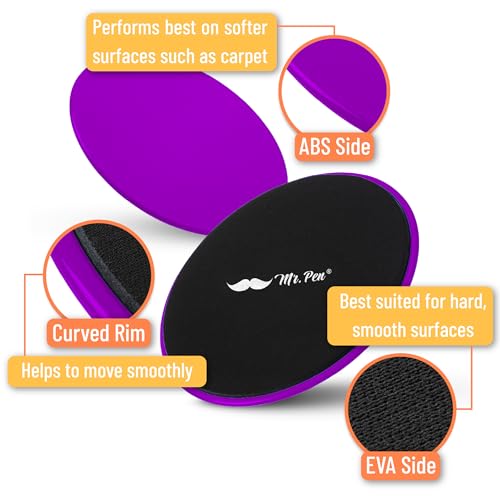 Mr. Pen Core Sliders for Working Out - 2 Pack Dual Sided Workout Sliders Discs - color: Purple
