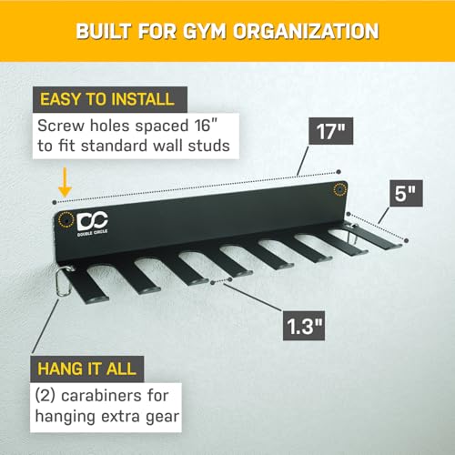 Double Circle Gym Equipment Storage Rack - Multi Purpose Gym Equipment Wall Rack Hanger for Pro Home Gym Storage for Exercise Bands, Barbell Bar, Jump Ropes, Chains, Lifting Belts (17" - Hooks) - color: Black: 8 Standard Hooks