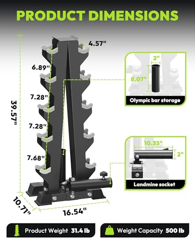 HANDBODE A-Frame Dumbbell Rack | Ideal for home gym, space-saving triangular frame, heavy-duty steel, holds multiple dumbbells securely - color: 1 X 5-Tier A-Frame with Landmine Attachment