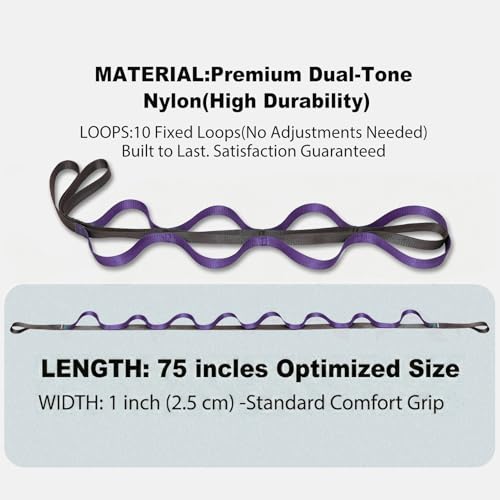 Acozycoo Stretching Strap with Loops,Non-Elastic Yoga Strap for Physical Therapy,Knee Replacement Recovery & Plantar Fasciitis,Leg Stretcher Band for Flexibility & Hamstring Rehab - color: Purple