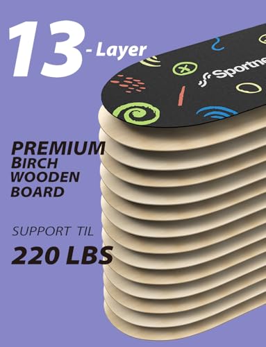 Sportneer Kids Balance Board, 4-Mode Adjustable Balance Trainer | Build for Kids, 4 Modes, Safe & Sturdy Wobble Board, Balance Trainer - color: Doodle Black