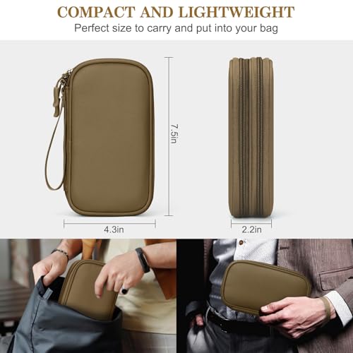 FYY Electronic Organizer, Travel Tech Pouch Bag, Cable Organizer Brown | Wrist Strap, Waterproof, Double Layers Portable Electronics Travel Carrying Case for Cord, Charger, Daily Business Trips Use - color: Brown, size: Small