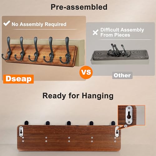 Dseap Coat Rack Wall Mounted - 5 Tri Hooks, Heavy Duty, Wooden Wall Coat Hanger Coat Hook for Clothes Hat Jacket Clothing, White & Black - color: White & Black, size: L=17.4"
