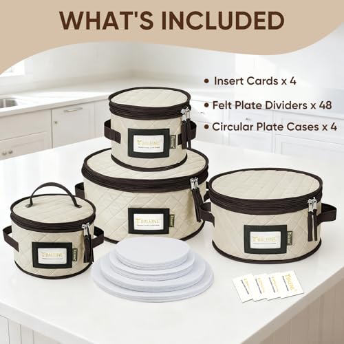 BALEINE China Storage Containers, Sturdy Quilted Wine Glass Storage, Plate Organizer with Carry Handles, Moving Boxes for Dishes, Cups, Mugs and Stemware (Plate Set, Soft Shell Cream) - color: Cream, style: Plate Set-Soft Shell