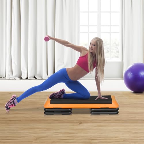 43" Exercise Aerobic Step Platform, Adjustable Fitness Stepper, with 4 Removable Risers for Home Gym Cardio Strength and Training - color: Orange